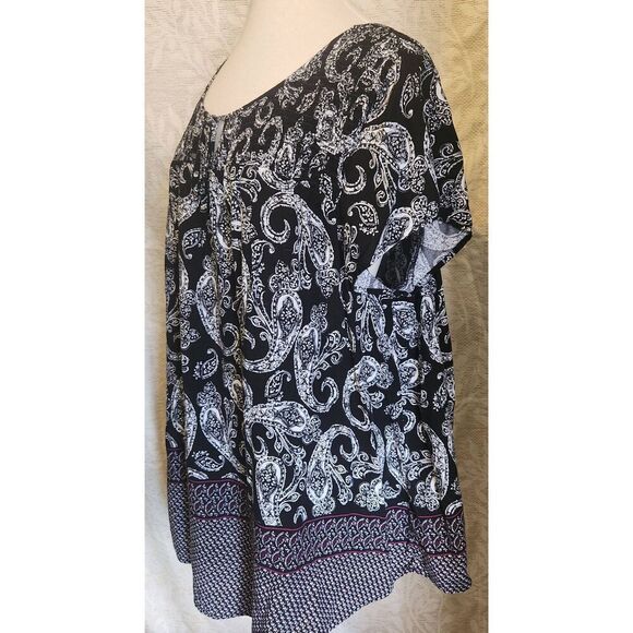 F34 Faded Glory navy and white paisley blouse Sz 3X - Picture 4 of 11